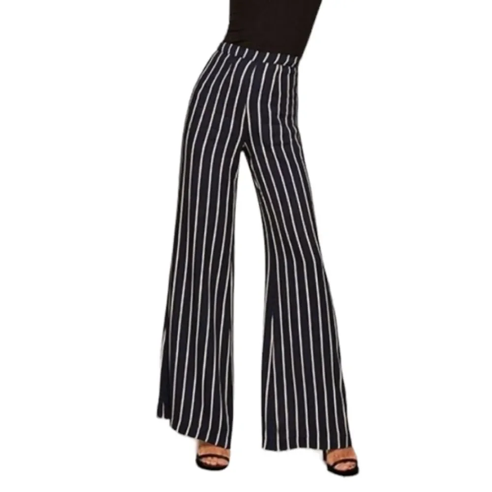 Reformation Navy & Tan High Rise Flare Leg Trouser Pants 2